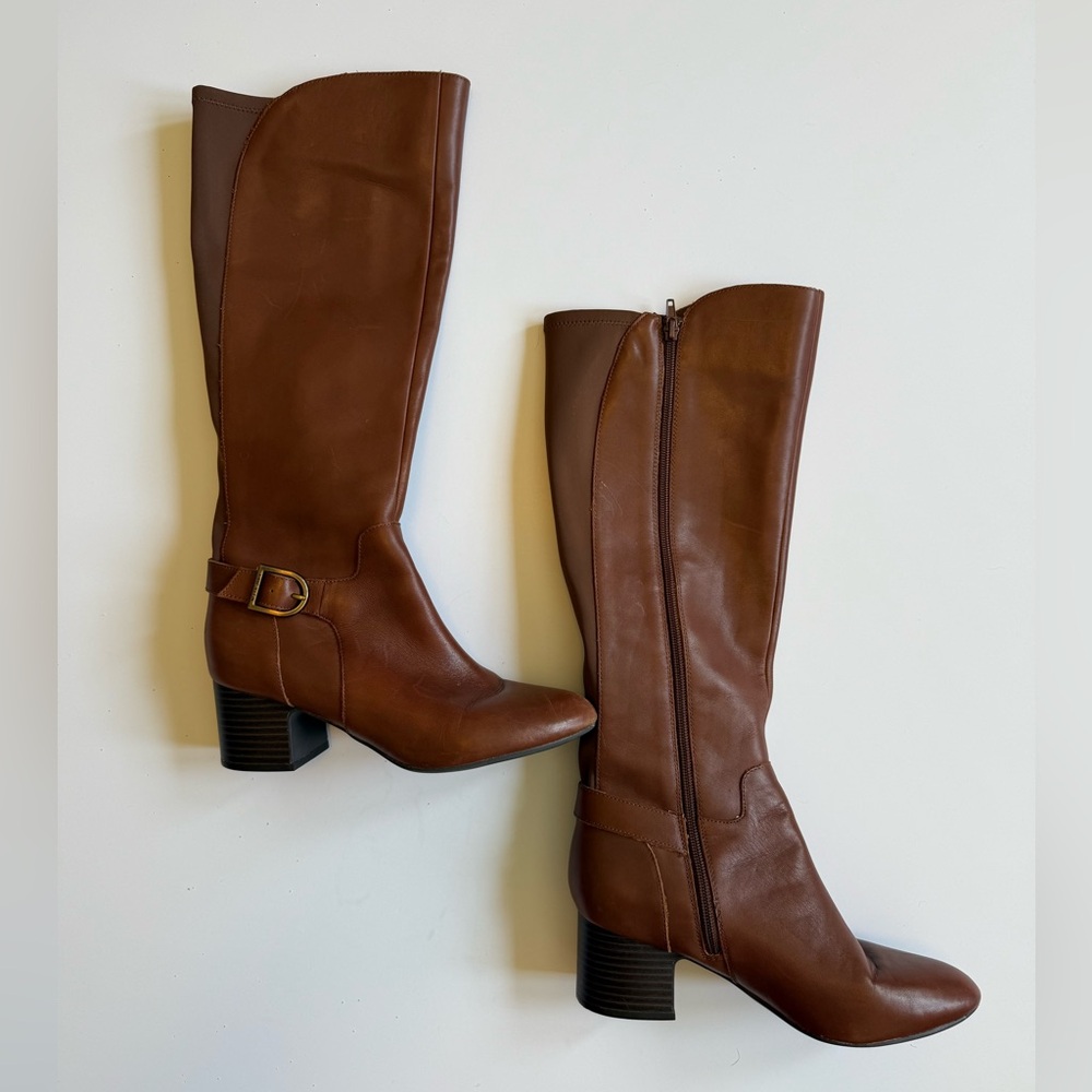 Anne Klein Honesty Brown Leather Heeled Boots - Sz 7.5 - Picture 8 of 15